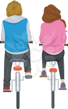 Illustration Featuring a Couple Biking Side by Side