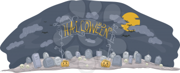 Banner Illustration Featuring a Halloween-Themed Graveyard
