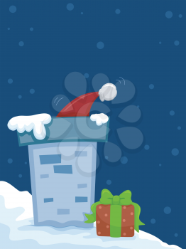 Illustration Featuring a Christmas Hat Partly Concealed by a Chimney