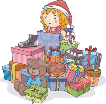 Illustration Featuring a Stack of Christmas Gifts