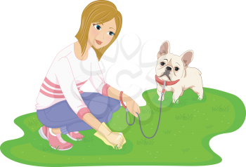 Illustration Featuring a Woman Cleaning After Her Dog