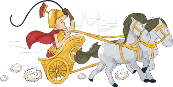 Illustration Featuring a Roman Man Driving a Chariot