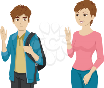 Illustration Featuring a Teenaged Boy Waving Goodbye to His Mom