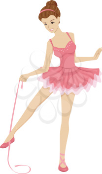 Illustration Featuring a Ballerina Holding a Length of Ribbon