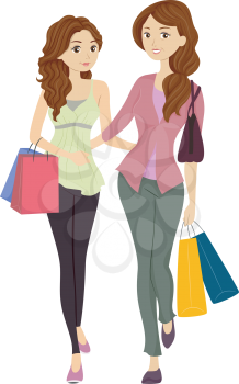 Illustration Featuring a Mom and Daughter Shopping Together