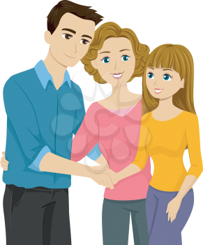Illustration Featuring a Mother Introducing Her Daughter to Her Stepfather