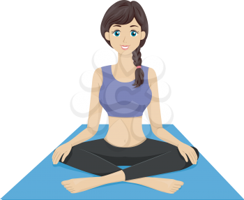 Illustration Featuring a Girl Sitting on a Yoga Mat