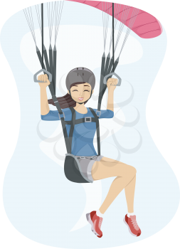 Illustration Featuring a Girl Maneuvering a Paraglider