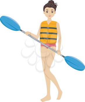 Illustration Featuring a Girl Holding a Kayak Paddle