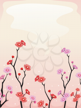 Background Illustration Featuring Cherry Blossoms in Full Bloom