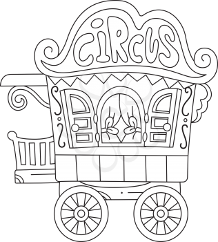 Illustration of a Ready to Print Coloring Page Featuring a Circus Caravan