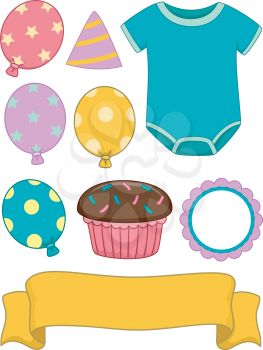 Illustration of Different Items Commonly Associated With Birthdays