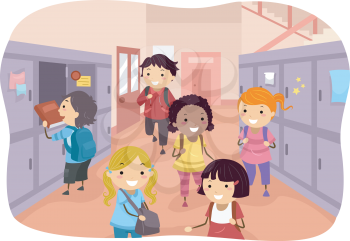 Illustration of Kids Scattered Around the School Corridors
