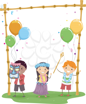 Illustration of Kids Having a Hawaiian Themed Party