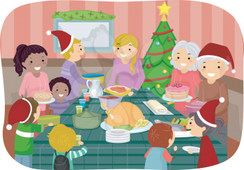Illustration of Family Friends Celebrating Christmas Together