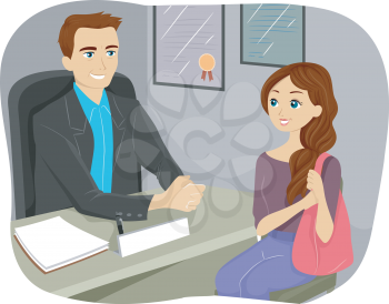 Illustration of a Teenaged Girl Consulting Their Guidance Counselor