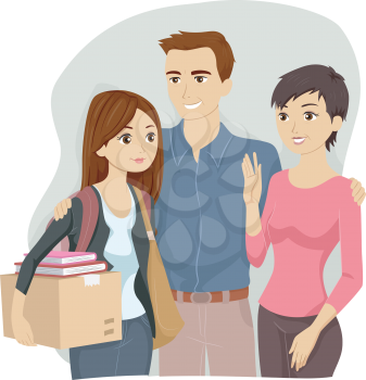 Illustration of Parents Sending Off Their Teenage Daughter to College