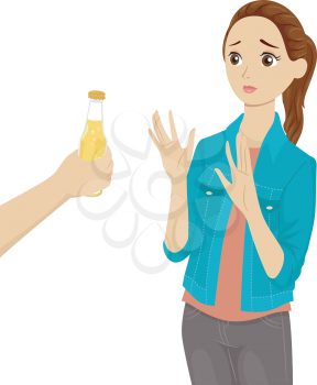 Illustration of a Teenage Girl Refusing the Bottle of Beer Being Offered to Her