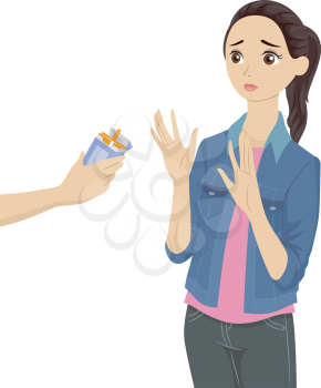 Illustration of a Teenage Girl Refusing the Cigarettes Being Offered to Her