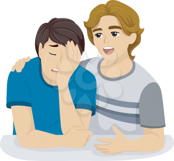 Illustration of a Teenage Boy Comforting His Crying Friend