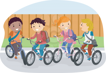 Illustration of Stickman Kids Riding on Their Bikes