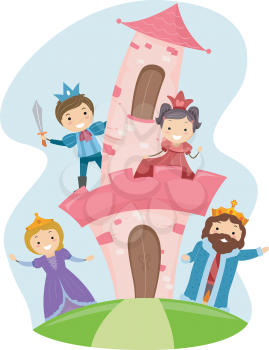 Illustration of Stickman Kids Dressed as Members of a Royal Family
