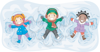 Illustration of Kids in Winter Gear Making Snow Angels