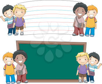 Illustration of Boys Standing Beside Blank Boards