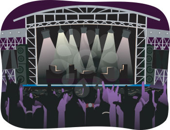 Cropped Illustration of Concert Goers at an Outdoor Stage