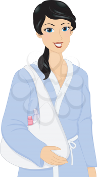 Illustration of a Girl in a Bathrobe Carrying a Bag Full of Spa Products