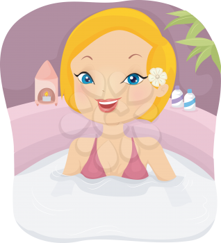 Illustration of a Girl in a Spa Soaking in a Milk Bath