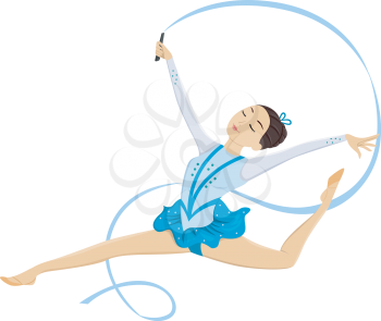 Illustration of a Female Gymnast Performing a Ribbon Twirling Stunt