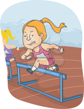 Illustration of a Female Runner Jumping Over a Hurdle