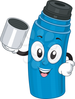 Mascot Illustration Featuring a Thermos Holding a Cup