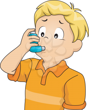 Illustration of a Sickly Boy Using an Inhaler