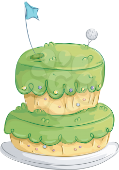 Illustration of an Appetizing Cake Designed to Resemble a Golf Course