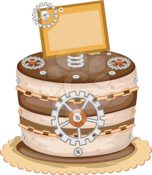 Illustration of an Appetizing Cake Decorated With Gears and Wheels