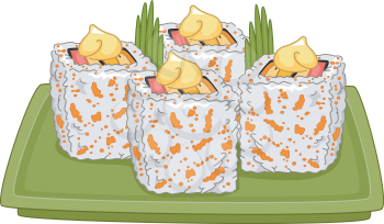 Illustration of a Platter Full of Appetizing California Maki