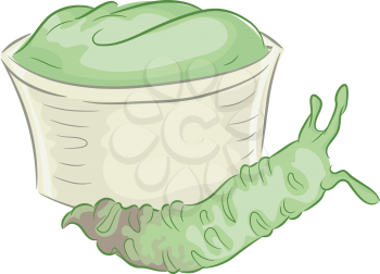 Illustration of a Wasabi Stem Lying Beside a Cup of Wasabi Paste