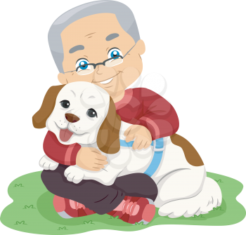 Illustration of a Senior Citizen Hugging a Dog