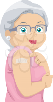 Illustration of a Senior Citizen Showing the Place Where She Was Vaccinated