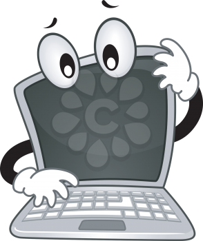 Mascot Illustration of a Confused Laptop with its Head Tilted to the Side