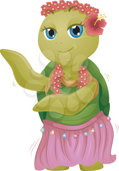 Mascot Illustration of a Turtle Dancing the Hula