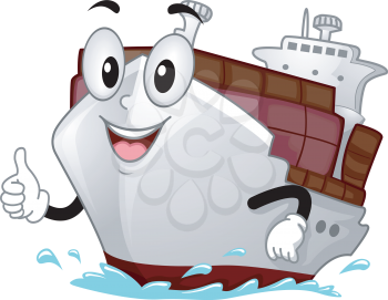 Mascot Illustration of a Cargo Ship Giving a Thumbs Up
