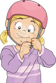 Illustration of a Little Girl Adjusting the Straps of Her Helmet