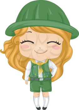 Illustration of a Little Girl Wearing a Girl Scout Costume