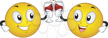 Mascot Illustration of a Pair of Smileys Making a Toast