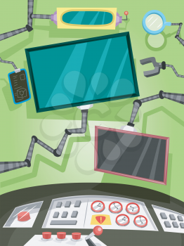 Frame Illustration of a Control Room Complete with Console and Monitors