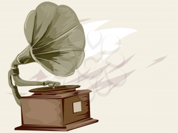 Vintage Styled Illustration of a Gramophone Spinning a Record