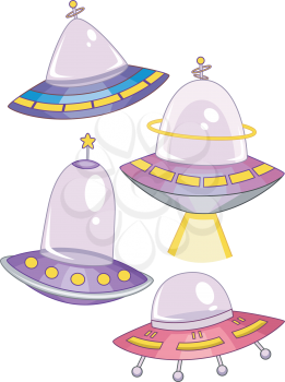 Illustration of Spaceships with Different Colors and Shapes